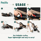 Step-by-step visual guide demonstrating how to fold and unfold the lightweight Petifo pet trolley