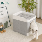 Stylish Petifo enclosed cat litter box with a top-exit design and soft grey bedding for a dual-purpose furniture piece.