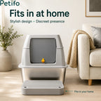 Stylish, modern cat litter box designed to blend seamlessly and discreetly into home interiors.