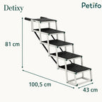 Technical dimensions diagram for fully extended Detixy pet stairs showing a height of 81 cm and length of 100.5 cm.