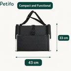 Technical diagram showing the compact folded dimensions of the Detixy portable dog staircase as 43 cm by 33 cm.