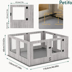 Technical dimension diagram showing the layout and measurements of a square wooden pet playpen.