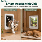 Technical specifications and sizing measurements for installing the PetVent smart microchip cat door in doors or walls.