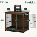 Technical weight capacity illustration of the Large size Petifo wooden dog crate furniture showing a 80kg load limit.