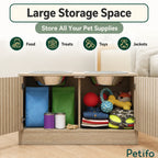 The interior storage space of the Petifo dog feeding station, showing ample room for storing food bags, toys, jackets, and grooming supplies.
