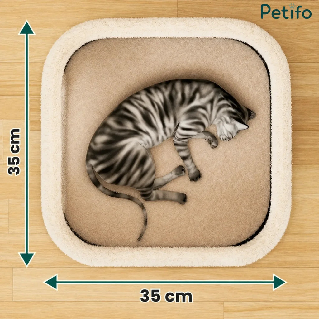 Top-down view of the Petifo cat house, showing the square top lounging area with dimensions of 35 cm by 35 cm.