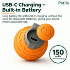 Close-up view of the USB-C rechargeable port and 150 mAh built-in battery on the smart cat ball.