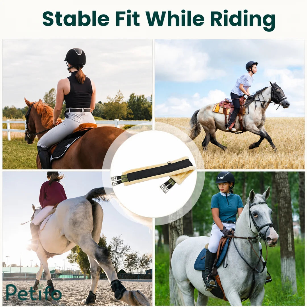 Versatile horse girth providing a stable fit for various riding styles.
