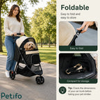 Visual guide showing how the Petifo pet stroller folds flat for trunk storage.