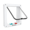 White 4-way locking cat flap door shown angled against a clean background with an open transparent swing panel.