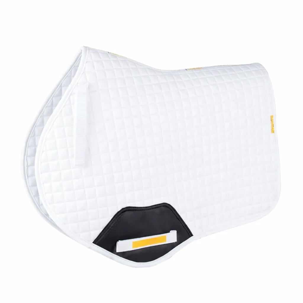  White quilted horse saddle pad shown from a side angle against a plain background.