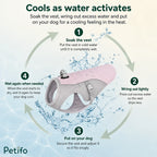 Diagram showing the four simple steps to activate and use the dog cooling vest.
