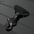 Petifo heavy-duty black metal dog seat belt clip adapter on dark reflective background