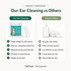 Product comparison chart highlighting the benefits of TailCare pet ear wipes versus traditional liquid ear cleaners.