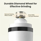 Close-up of the durable diamond grinding wheel and corrosion-resistant brass shaft.