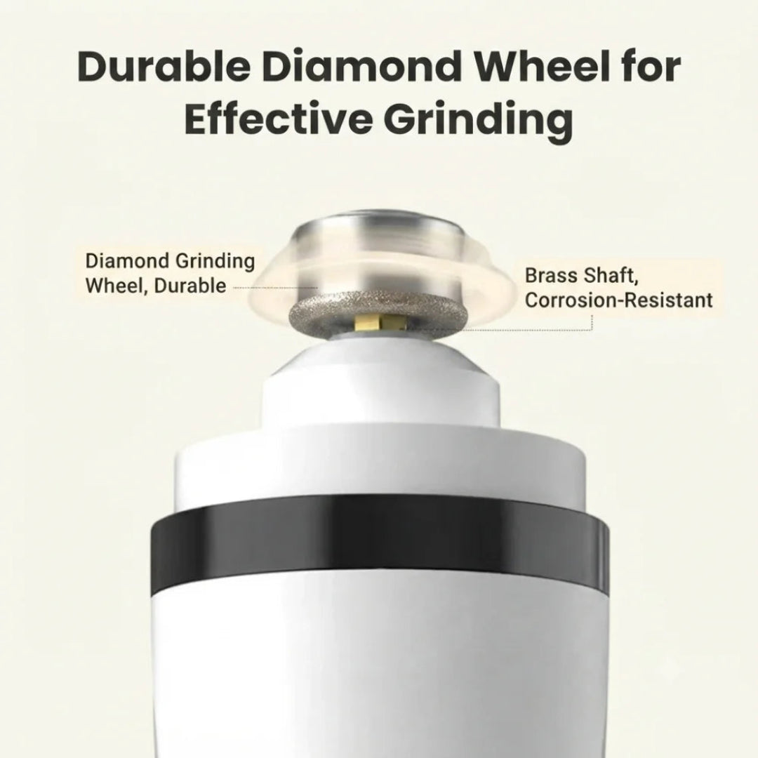 Close-up of the durable diamond grinding wheel and corrosion-resistant brass shaft.