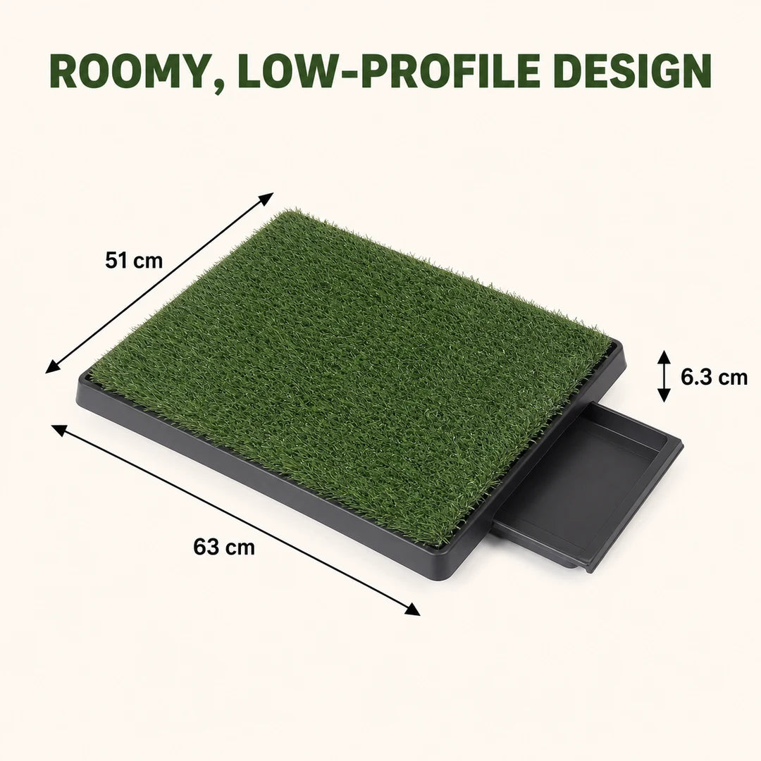 Wymiary trawiastej toalety dla psa: 63 × 51 × 6,3 cm