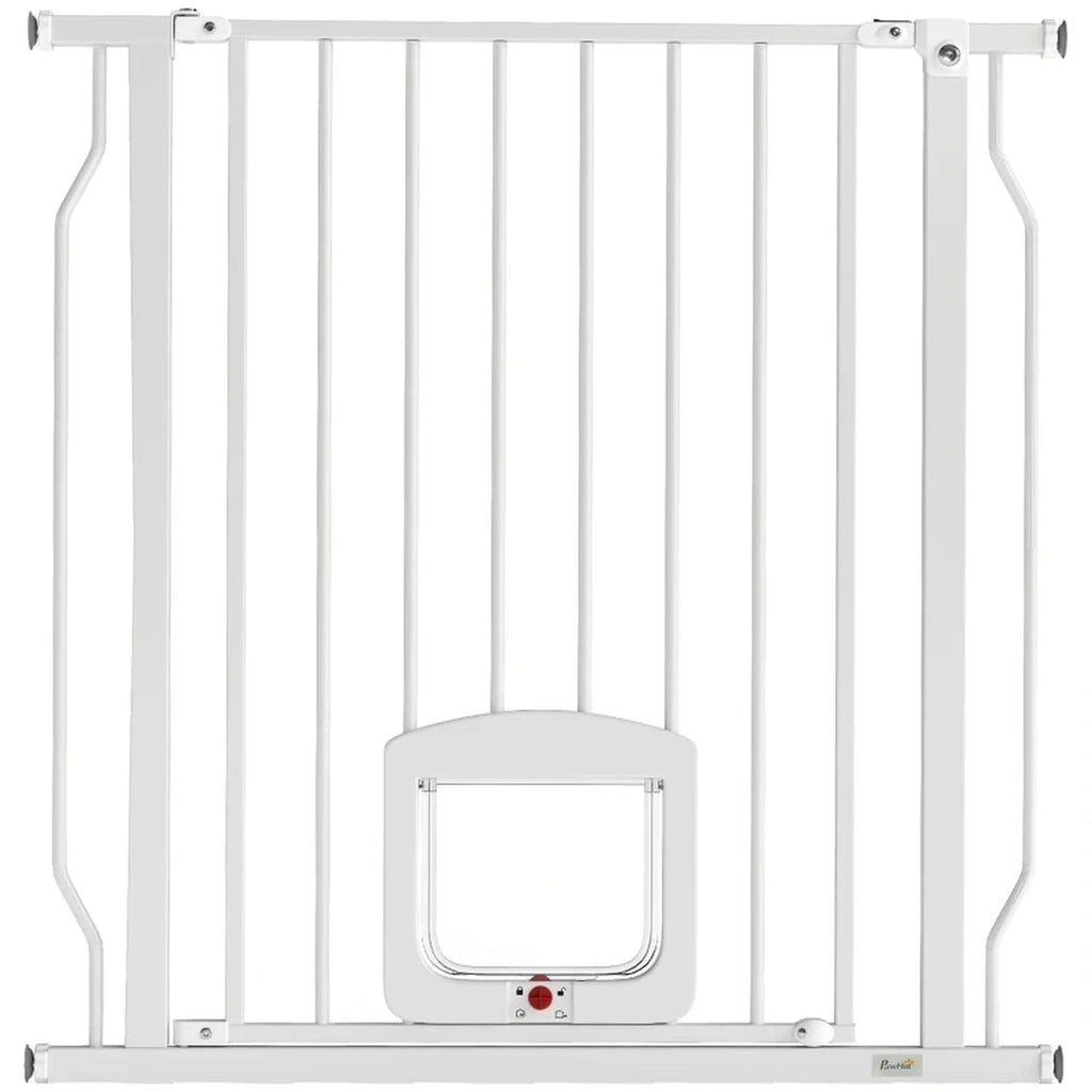 PawHut dog gate with four-way cat flap on a white background - Petifo
