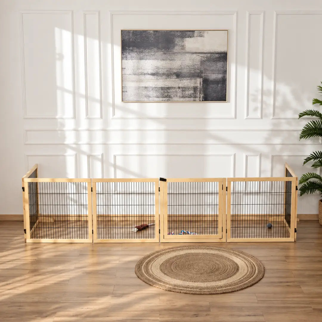 PawHut foldable wooden dog gate – living room – Petifo