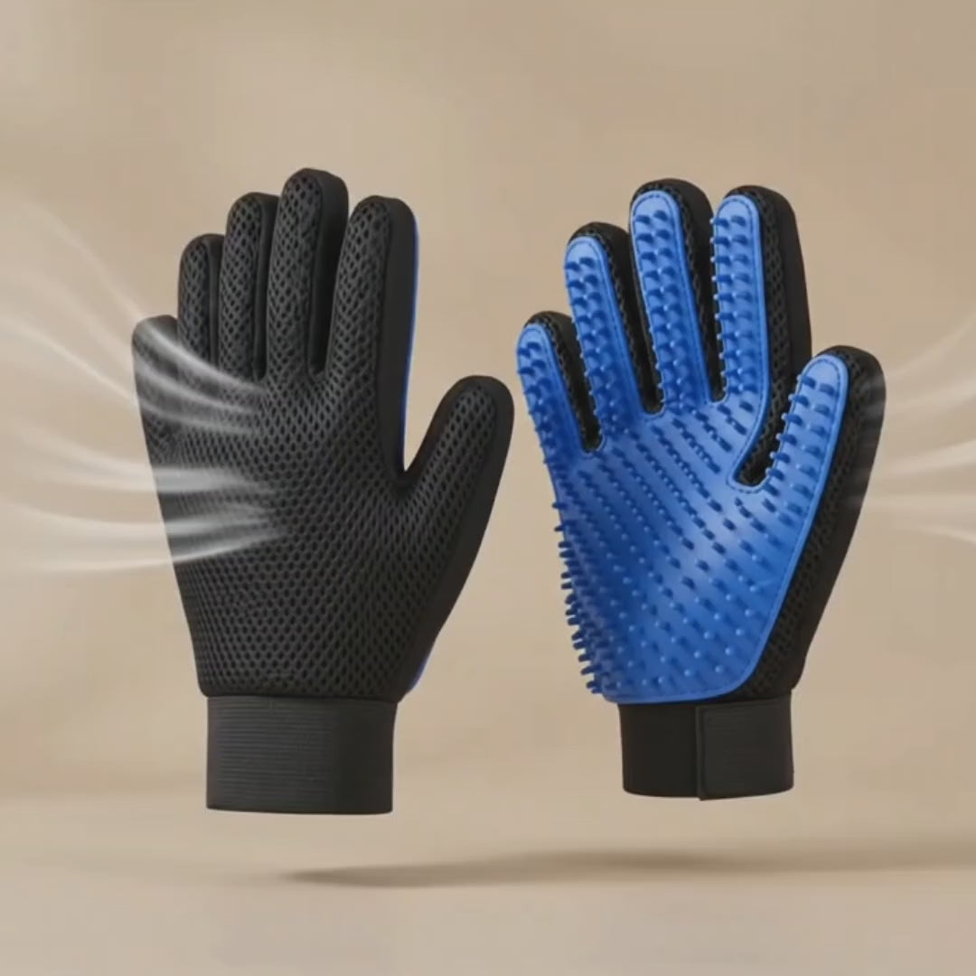 Brushing loose fur off a pet with the grooming glove – Petifo