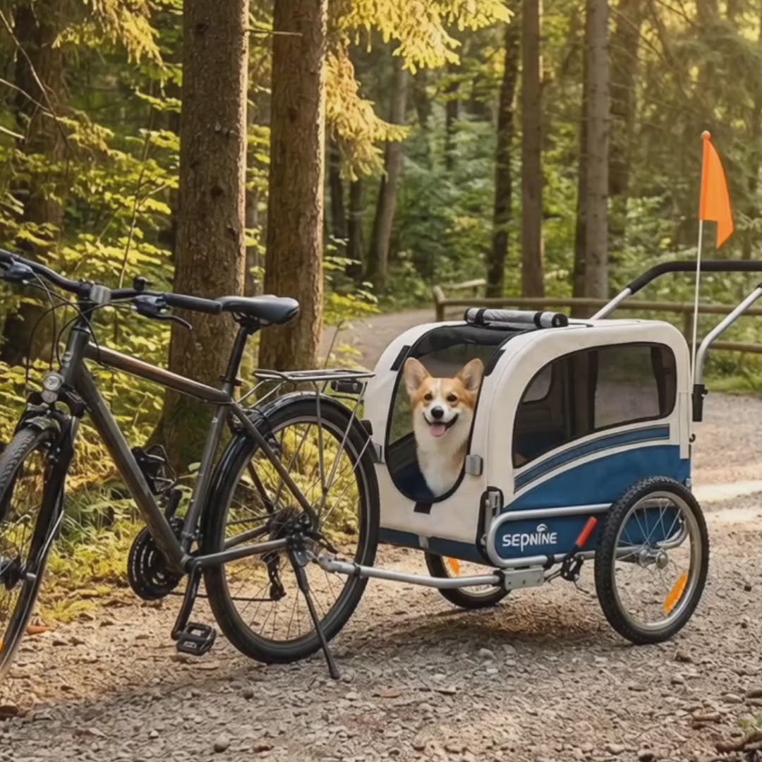 SEPNINE bike trailer shown carrying a dog – Petifo