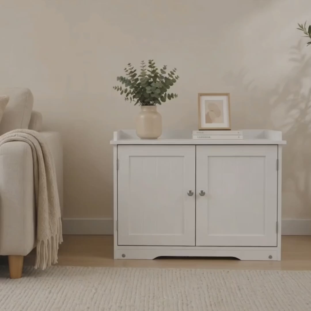 PawHut litter box cabinet shown with its side-entry compartment – Petifo