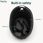 Top-down view of the Petifo bicycle pet basket highlighting the soft interior lining and integrated safety straps.